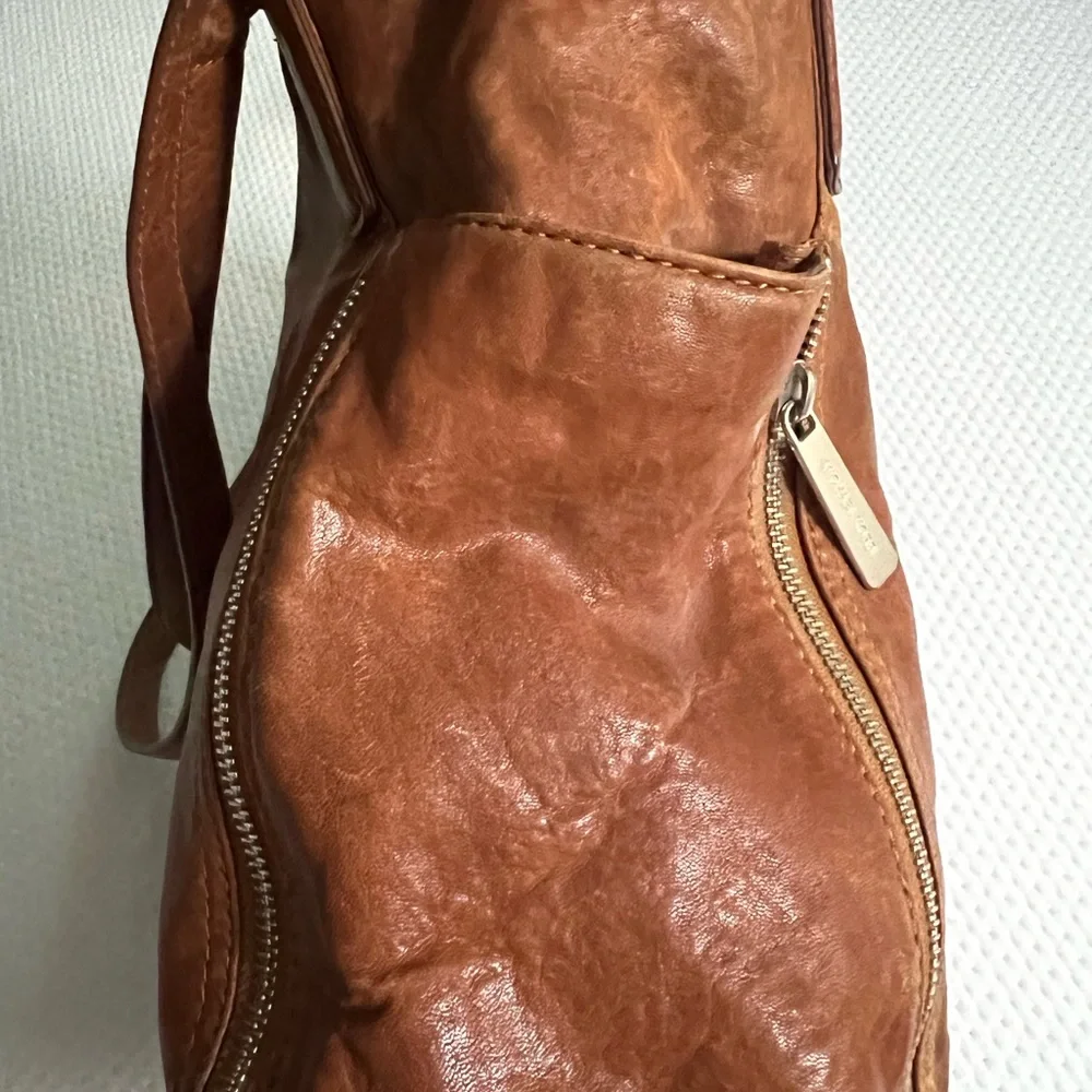 Michael Kors Brown Soft Distressed Leather Shoulder Bag Tote Silver Hardware